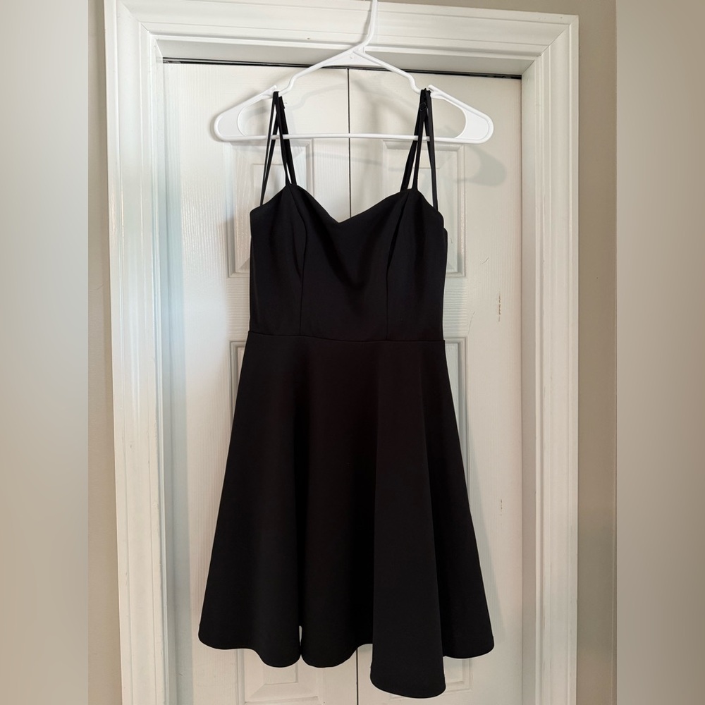 B. Smart Black Spaghetti Strap A-Line Dress